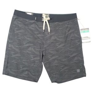 Linksoul Boardwalker Shorts Mens 38" Board Shorts Black Leaf Print Hybrid‎ Surf
